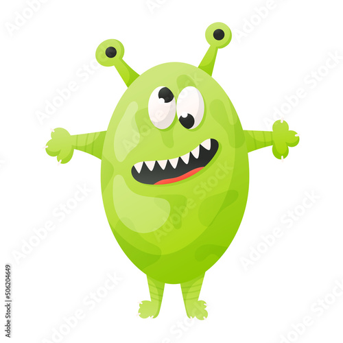 Vector green funny monster isolated on white.