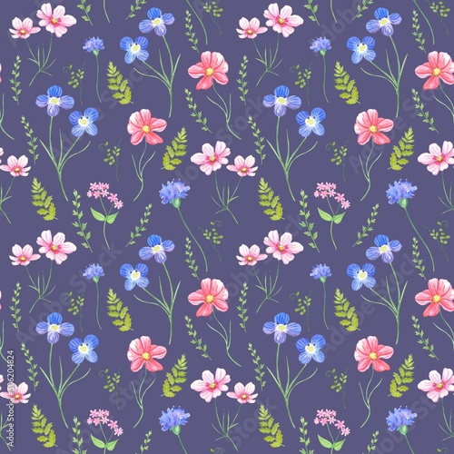 Floral seamless pattern of wild flowers  watercolor