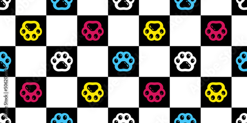 cat paw seamless pattern dog footprint kitten calico vector pet puppy breed cartoon checked repeat wallpaper gift wrapping paper tile background doodle illustration design isolated