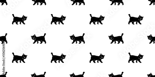 cat seamless pattern kitten vector calico walking neko breed cartoon character pet tile background repeat wallpaper animal doodle illustration design scarf isolated © CNuisin