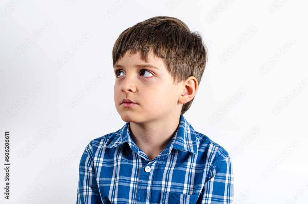 Kid looking left on white background Kid looking left on white background
