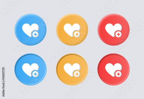 add to favorite icon heart plus icon button 3d - save icon bookmark symbol - favourite favorites icons buttons in colors orange, red, blue, colorful icon button