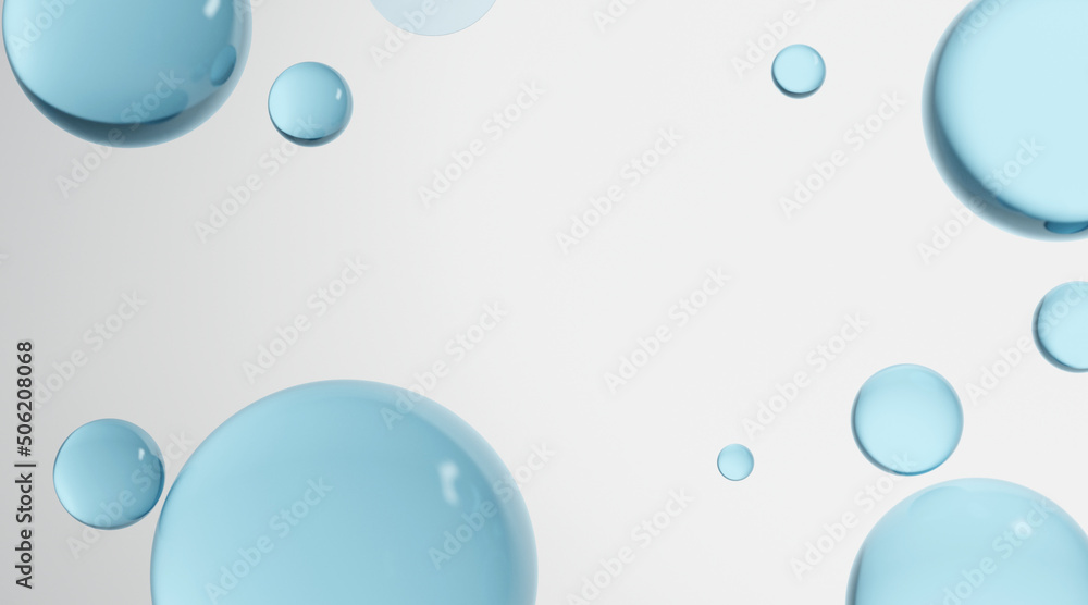 blue glass clear circle plate of background for cosmetic product, abstract wallpaper scene with ball, aqua transparent, 3d illustration rendering