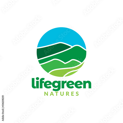 flat colorful hill green circle logo design vector graphic symbol icon illustration creative idea