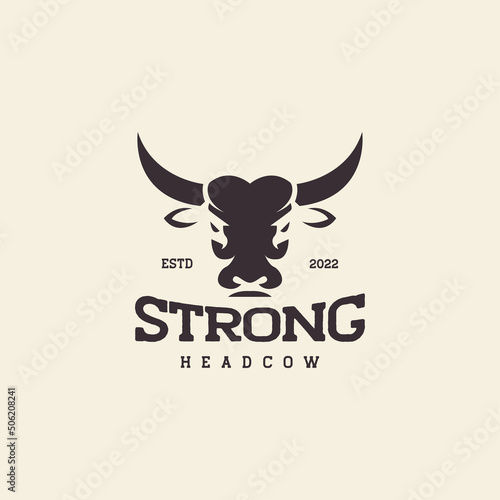 strong head cow livestock vintage logo design vector graphic symbol icon illustration creative idea