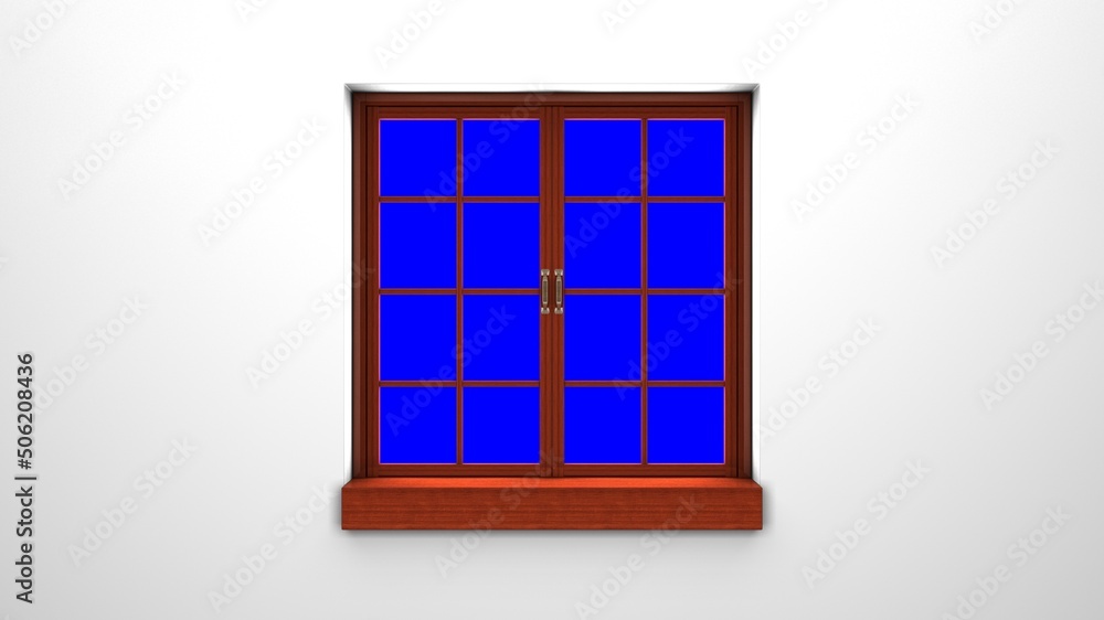 Wooden window with blue chroma key.
3d rendering illustration.
Wooden window with blue chroma key.
3d rendering illustration.
