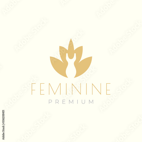 woman dress with lotus flower feminine logo design vector graphic symbol icon illustration creative idea