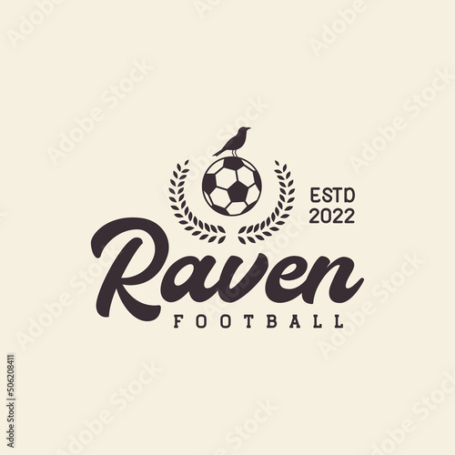raven bird with ball badge logo design vector graphic symbol icon illustration creative idea photo