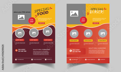professional food menu flyer template, in A4 size. flyer, banner, and Layout Design. food concept. cafe and restaurant menu, junk food. Pizza, Burger, flyer design,