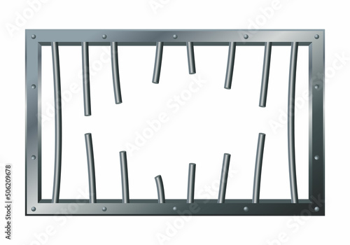 Vector illustration of prison bars window isolated on white background. Realistic prison metal lattice. Jail window with bars. Jail break. 
