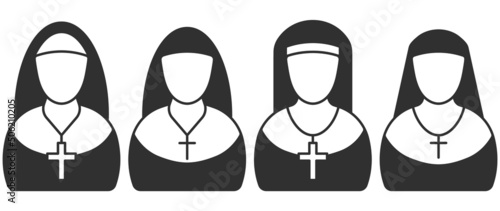 Simple Nun Icon. Sister of mercy sign. Vector illustration.