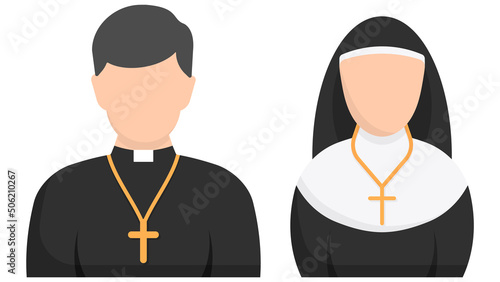 Catholic priest and nun flat icon. Vector illustration.