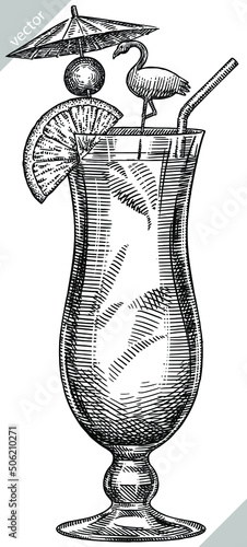 black and white engrave isolated drink illustration