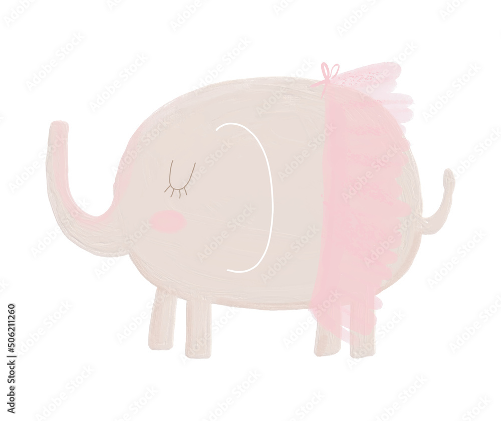Cute Baby Shower Vector Illustration with Funny Hand Drawn Elephant Ballerina Isolated on a White Background. Sweet Nursery Art with Little Baby Elephant Wearing Pink Skirt. Cute Baby Shower Vector Illustration with Funny Hand Drawn Elephant Ballerina Isolated on a White Background. Sweet Nursery Art with Little Baby Elephant Wearing Pink Skirt.