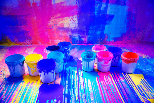 Abstract watercolor splatter color background, colorful paint drops ink splas...