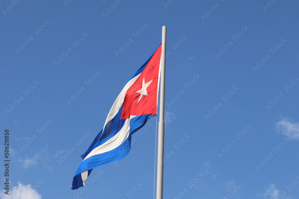 The Cuban flag blowing in the wind