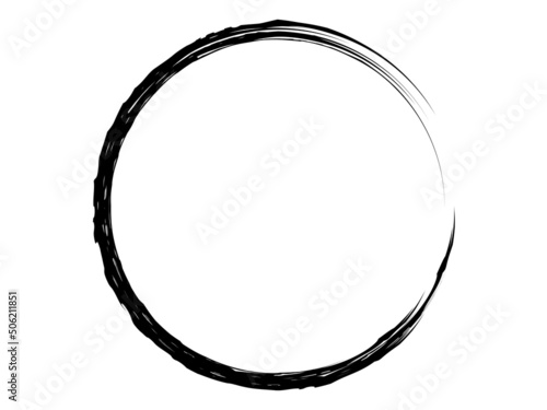 Grunge circle made of black ink.Grunge oval shape made with art brush.