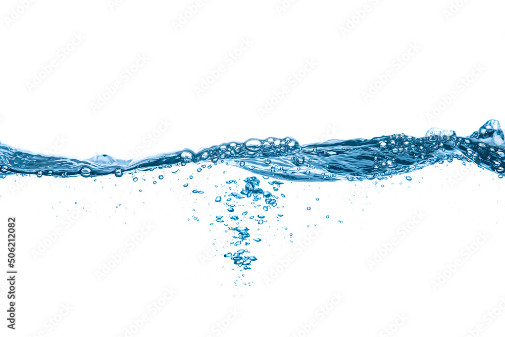 water splash on white background.Water flowing in waves and creating bubbles. water splash on white background.Water flowing in waves and creating bubbles.
