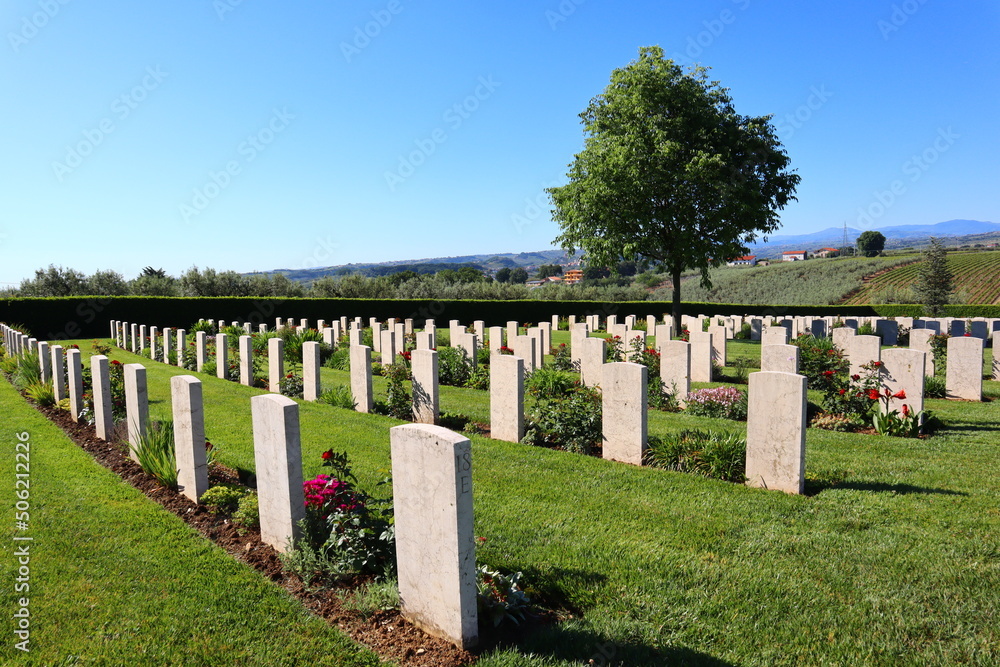 Torino di Sangro, Italy - Sangro River War Cemetery. British and Commonwealth War Cemetery. Soldiers who are fallen in WW2 during the fighting near the Sangro River