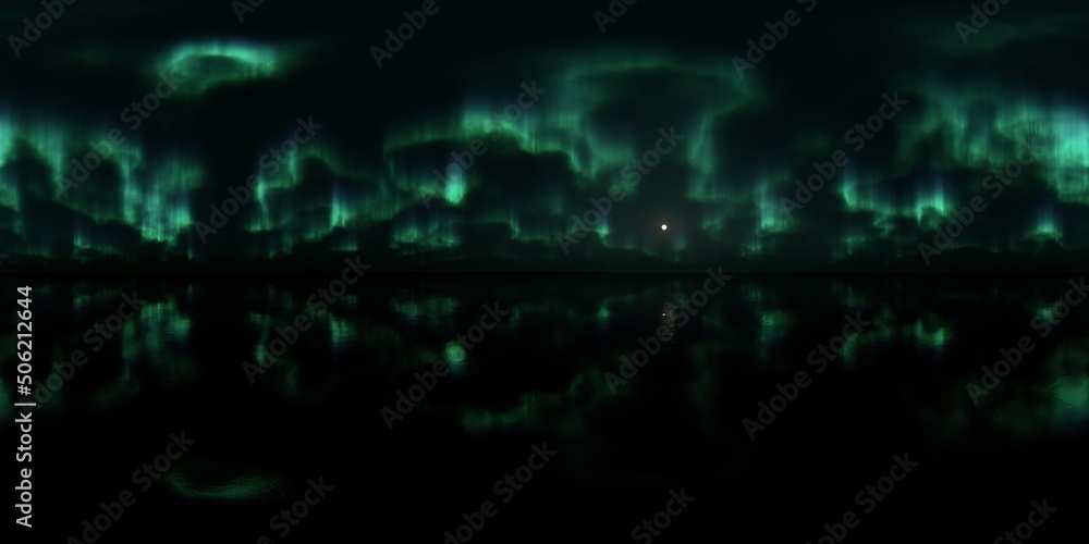 HDRI - Ice terrain with Aurora Borealis on the sky 39 - Panorama