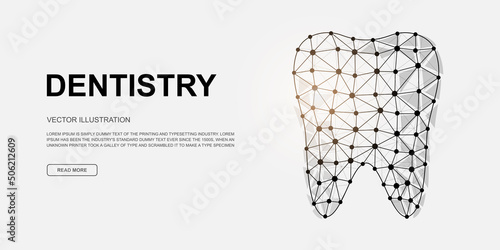Tooth 3d low poly symbol for landing page template. Dentistry design illustration. Polygonal Stomatology illustration for homepage design, adv page.