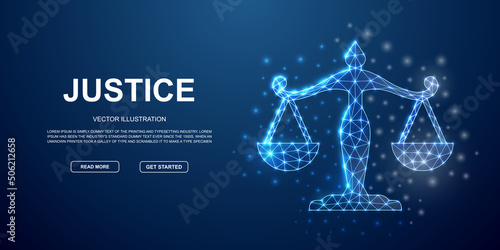 Scales 3d low poly symbol with connected dots for blue landing page. Justice, law design illustration concept. Polygonal Balance illustration .