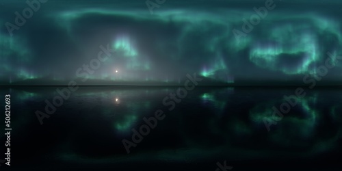 HDRI - Ice terrain with Aurora Borealis on the sky 47 - Panorama