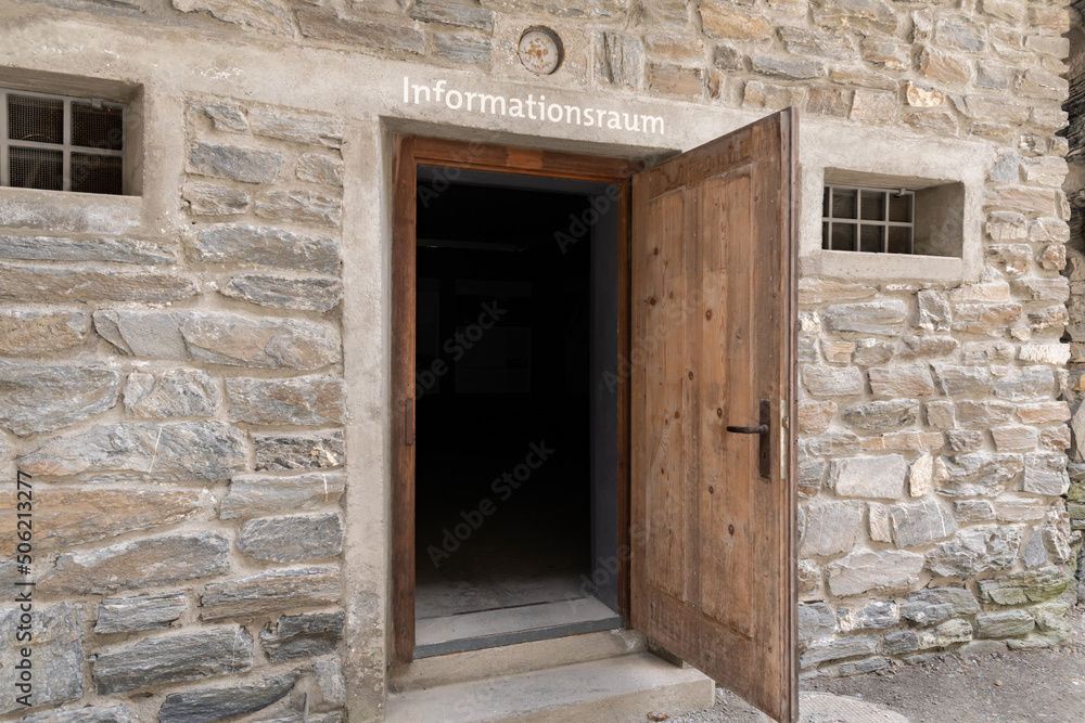 Entrance to an information room at the Viamala canyon in Grison in Switzerland