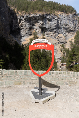 Photography Grand tour of Switzerland sign at the Viamala canyon in Grison
