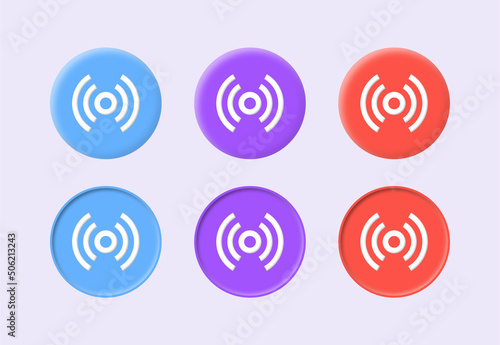 wireless wifi Network signal icon button 3d . nfc broadcast internet connection icons buttons in colors red, purple, blue, colorful icon button