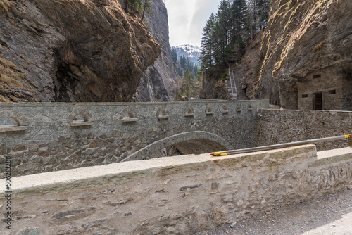 Old stone bridge over the Viamala canyon in Grison in Switzerland photo