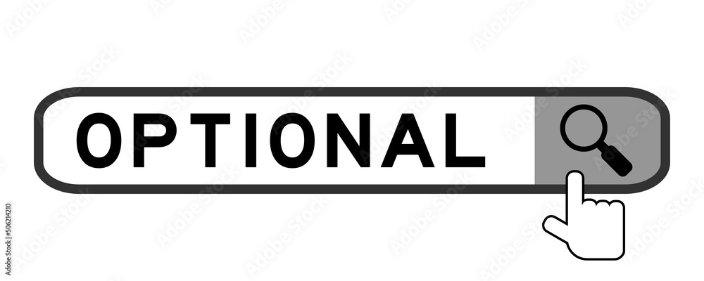 Search banner in word optional with hand over magnifier icon on white background Search banner in word optional with hand over magnifier icon on white background
