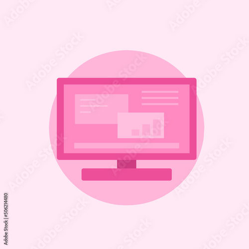 illustration of flat pink computer screen icon displaying data and information.suitable for ui design elements,buttons,website icons,and more