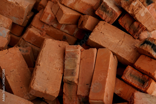 Vászonkép pile of brick block used for industrial in residential building construction site, image for industry background