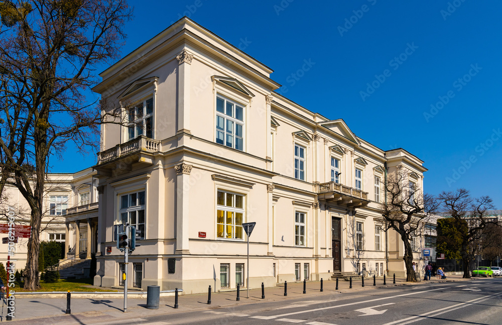 Historic Palac Rembielinskiego Palace, known as Lesserow Palace or Poznanski Villa at Piekna street and Ujazdowskie Avenue in Srodmiescie district of Warsaw in Poland