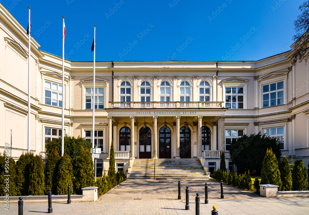 Historic Palac Rembielinskiego Palace, known as Lesserow Palace or Poznanski Villa at Piekna street and Ujazdowskie Avenue in Srodmiescie district of Warsaw in Poland