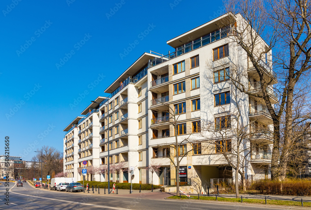 Prestigious residential complex in Srodmiescie Powisle downtown district of Warsaw in Poland