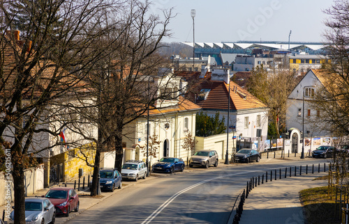 Renovated historic residential tenement houses along Mysliwiecka street in Srodmiescie Ujazdow district of Warsaw in Poland