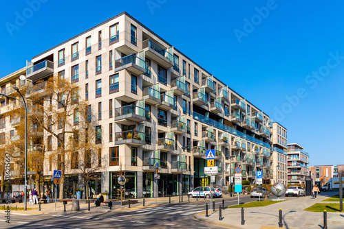Modern residential apartment development projects at Dobra street in Srodmiescie Powisle downtown district of Warsaw in Poland