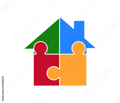 House made with puzzle pieces. isolated on white background.
