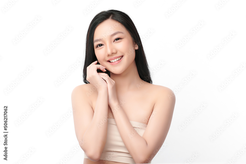 Beautiful young asian woman with clean fresh skin on white background, Face care, Facial treatment, Cosmetology, beauty and spa, Asian women portrait. Beautiful young asian woman with clean fresh skin on white background, Face care, Facial treatment, Cosmetology, beauty and spa, Asian women portrait.