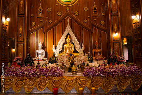 Ancient buddha statue for thai people travel visit respect praying blessing holy worship in Wat Charoen Rat Bamrung or Nong Pong Nok temple at Kamphaeng Saen on May 4 , 2022 in Nakhon Pathom, Thailand photo