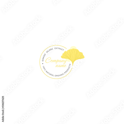 Vector of branding design. Golden Ginkgo biloba leave circle logo. Luxury floral and natural logo. 