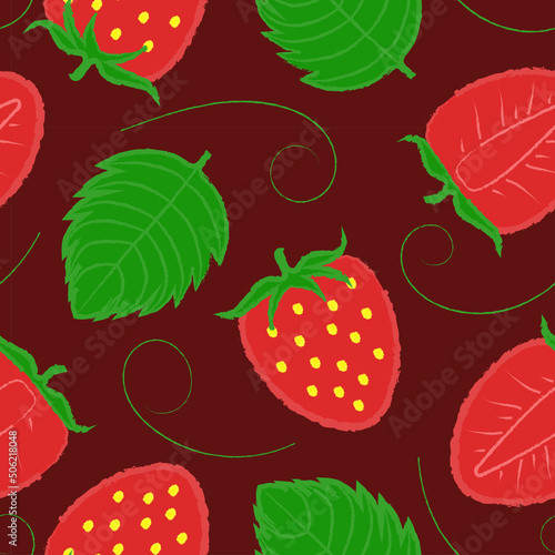 Fototapeta Naklejka Na Ścianę i Meble -  Juicy Fresh Strawberries Seamless Vector Pattern. Perfect for Gift Paper, Textile etc.