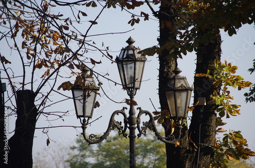 Obraz na plátně Vintage street lamps on the autumn boulevard