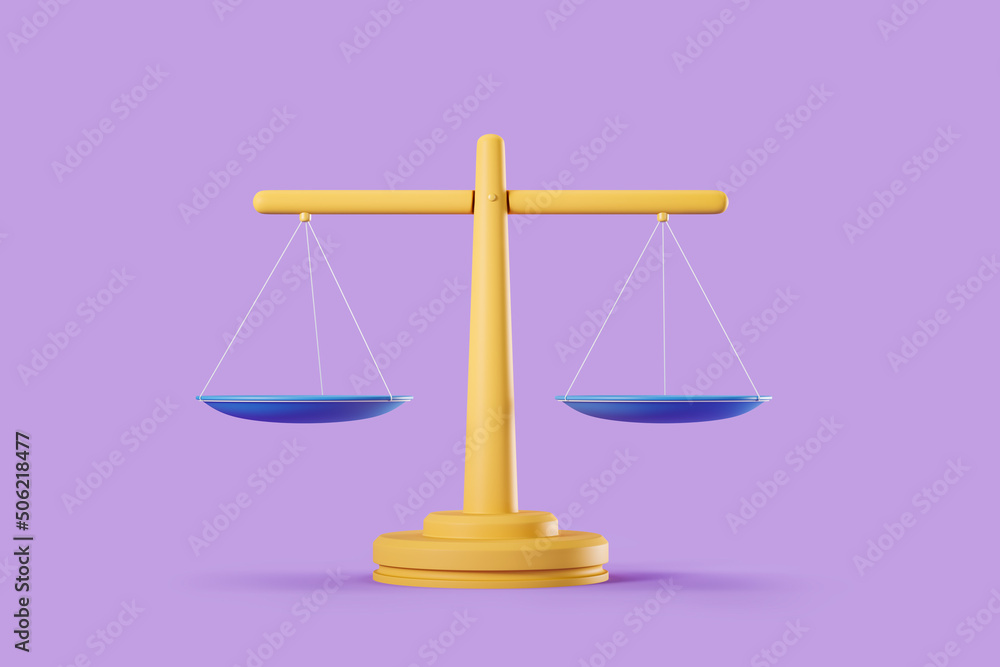 Scales on violet background, balance concept Scales on violet background, balance concept