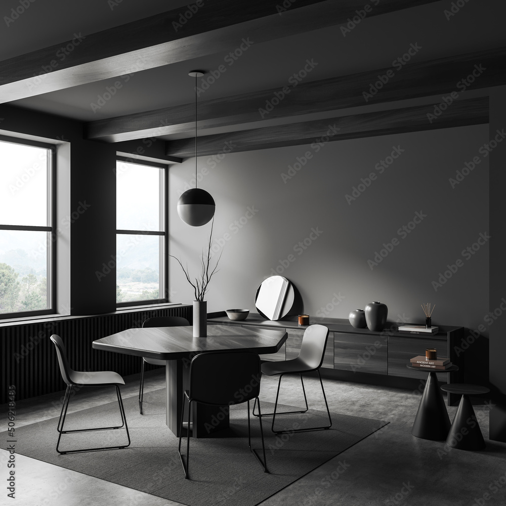 Fototapeta premium Corner view on dark empty living room interior