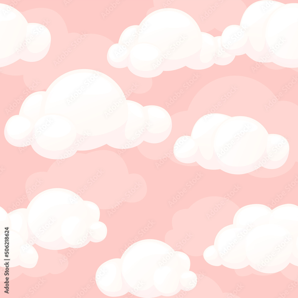 Seamless Cartoon Stylized pink Clouds Texture. Seamless Pattern sky