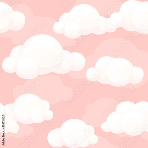 Seamless Cartoon Stylized pink Clouds Texture. Seamless Pattern sky