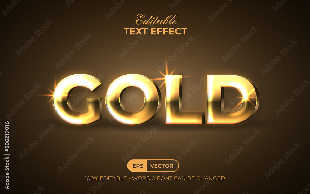 3D Gold text effect realistic style. Editable text effect